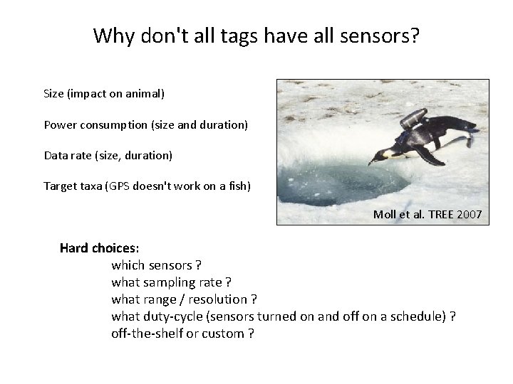 Why don't all tags have all sensors? Size (impact on animal) Power consumption (size