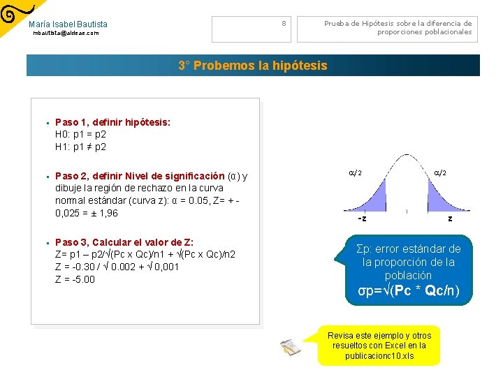 8 María Isabel Bautista mbautista@aldeae. com Prueba de Hipótesis sobre la diferencia de proporciones