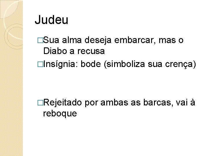 Judeu �Sua alma deseja embarcar, mas o Diabo a recusa �Insígnia: bode (simboliza sua