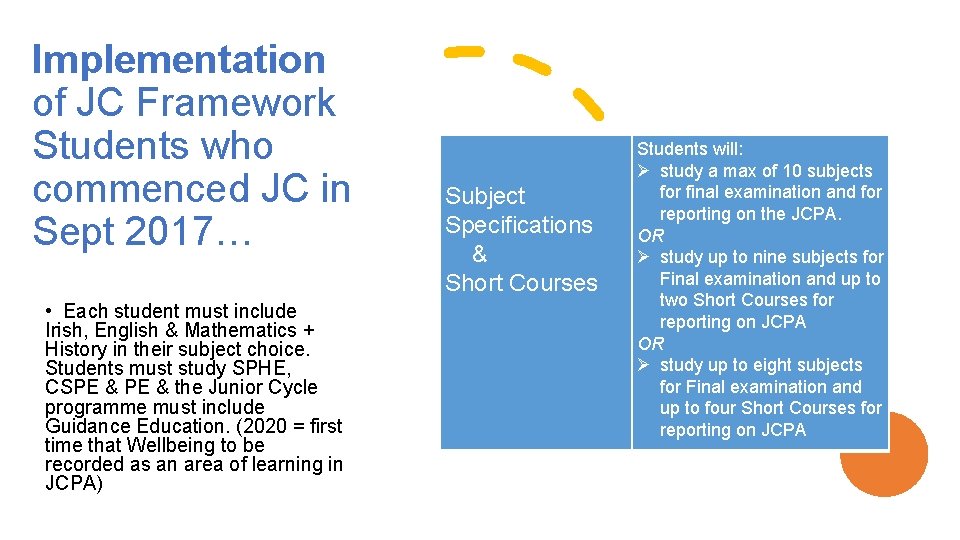 Implementation of JC Framework Students who commenced JC in Sept 2017… • Each student