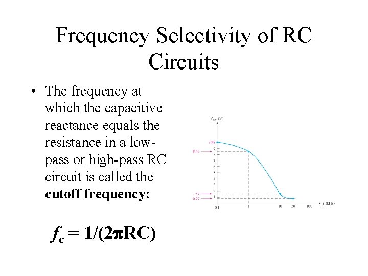 Frequency Selectivity of RC Circuits • The frequency at which the capacitive reactance equals Frequency Selectivity of RC Circuits • The frequency at which the capacitive reactance equals