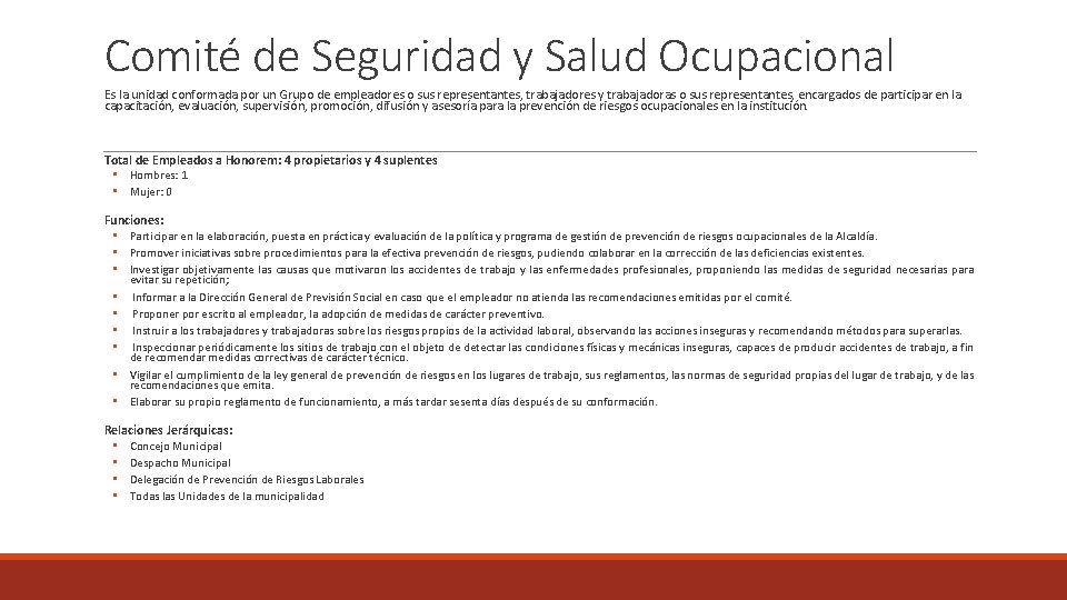 Comité de Seguridad y Salud Ocupacional Es la unidad conformada por un Grupo de