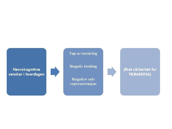 Tap av mestring Nevrokognitive vansker i hverdagen Negativ tenking Negative selv representasjon Øket sårbarhet