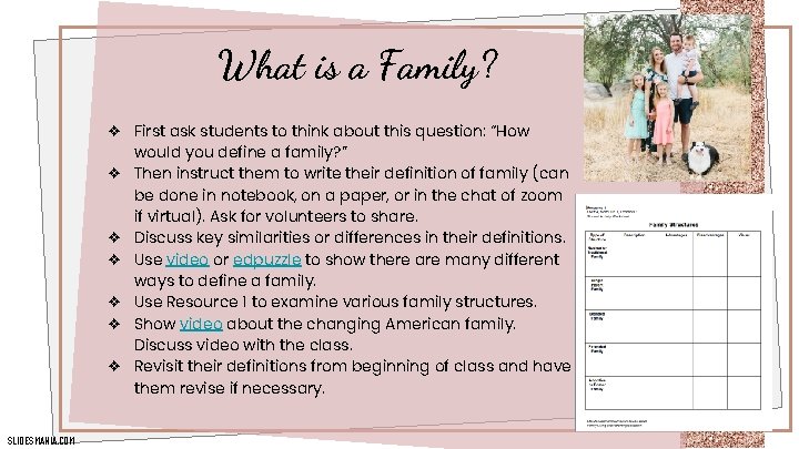 What is a Family? ❖ First ask students to think about this question: “How