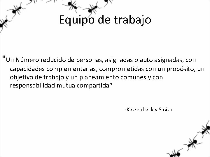 Equipo de trabajo "Un Número reducido de personas, asignadas o auto asignadas, con capacidades