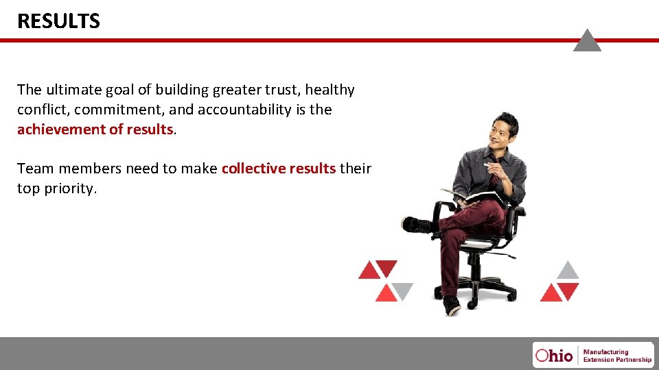 RESULTS The ultimate goal of building greater trust, healthy conflict, commitment, and accountability is