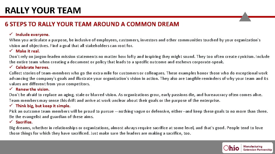 RALLY YOUR TEAM 6 STEPS TO RALLY YOUR TEAM AROUND A COMMON DREAM ü