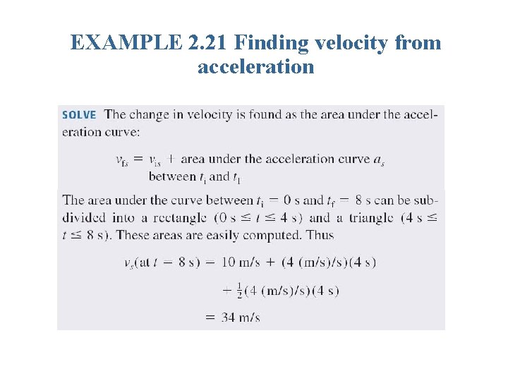 EXAMPLE 2. 21 Finding velocity from acceleration 