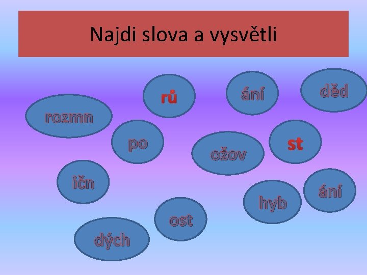 Najdi slova a vysvětli rů rozmn po dých st ožov ičn ost děd ání