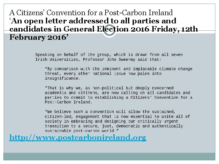 A Citizens’ Convention for a Post Carbon Ireland ‘An open letter addressed to all