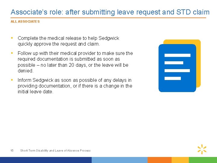 Associate’s role: after submitting leave request and STD claim ALL ASSOCIATES • Complete the Associate’s role: after submitting leave request and STD claim ALL ASSOCIATES • Complete the