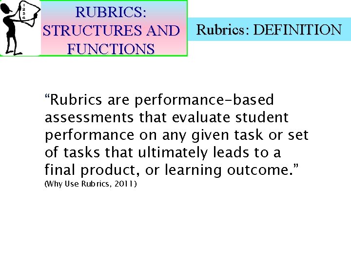 RUBRICS: STRUCTURES AND FUNCTIONS Rubrics: DEFINITION “Rubrics are performance-based assessments that evaluate student performance