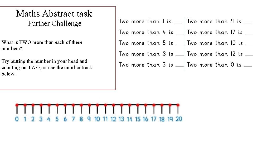 Maths Abstract task Further Challenge What is TWO more than each of these numbers?