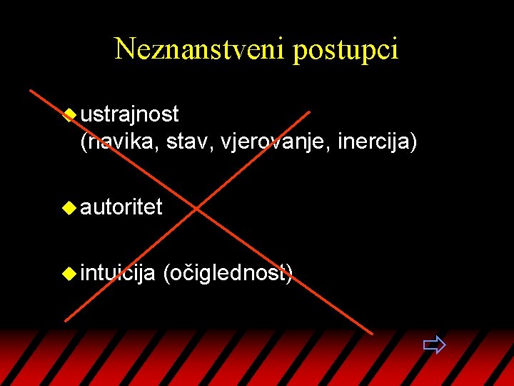 Neznanstveni postupci u ustrajnost (navika, stav, vjerovanje, inercija) u autoritet u intuicija (očiglednost) 