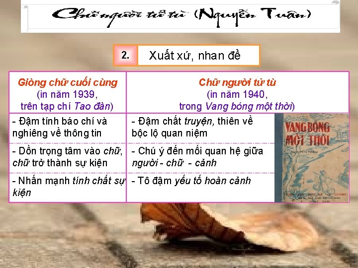 2. Xuất xứ, nhan đề Giòng chữ cuối cùng Chữ người tử tù (in