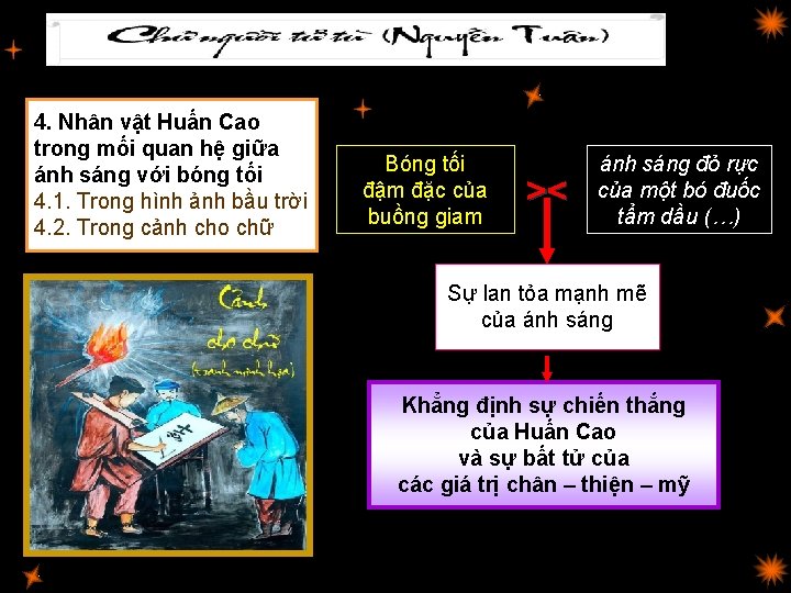 4. Nhân vật Huấn Cao trong mối quan hệ giữa ánh sáng với bóng