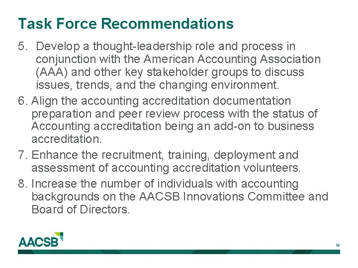 Task Force Recommendations 5. Develop a thought-leadership role and process in conjunction with the