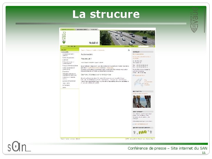 La strucure Conférence de presse – Site internet du SAN 11 