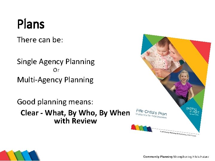 Plans There can be: Single Agency Planning Or Multi-Agency Planning Good planning means: Clear