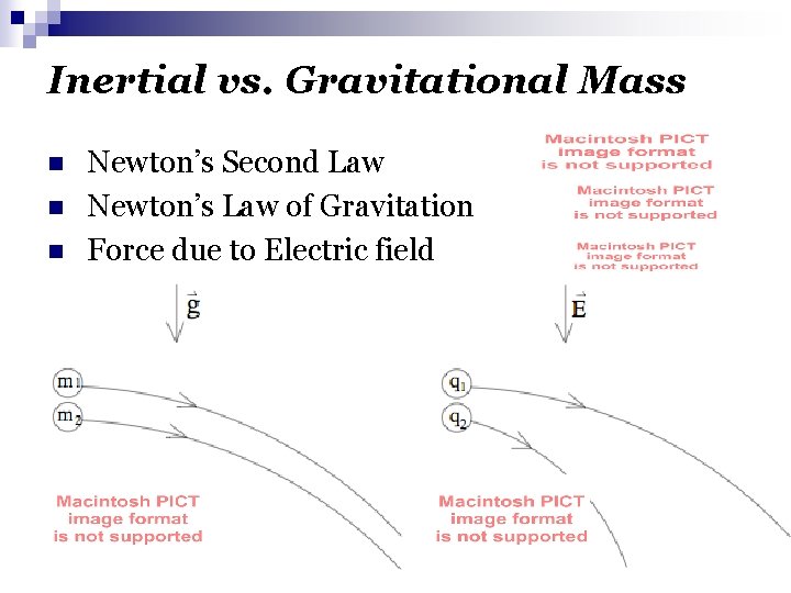 Inertial vs. Gravitational Mass n n n Newton’s Second Law Newton’s Law of Gravitation