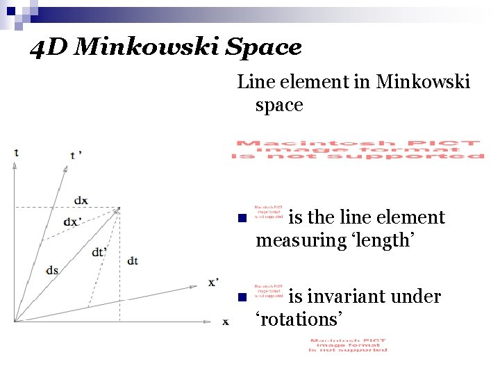 4 D Minkowski Space Line element in Minkowski space n is the line element