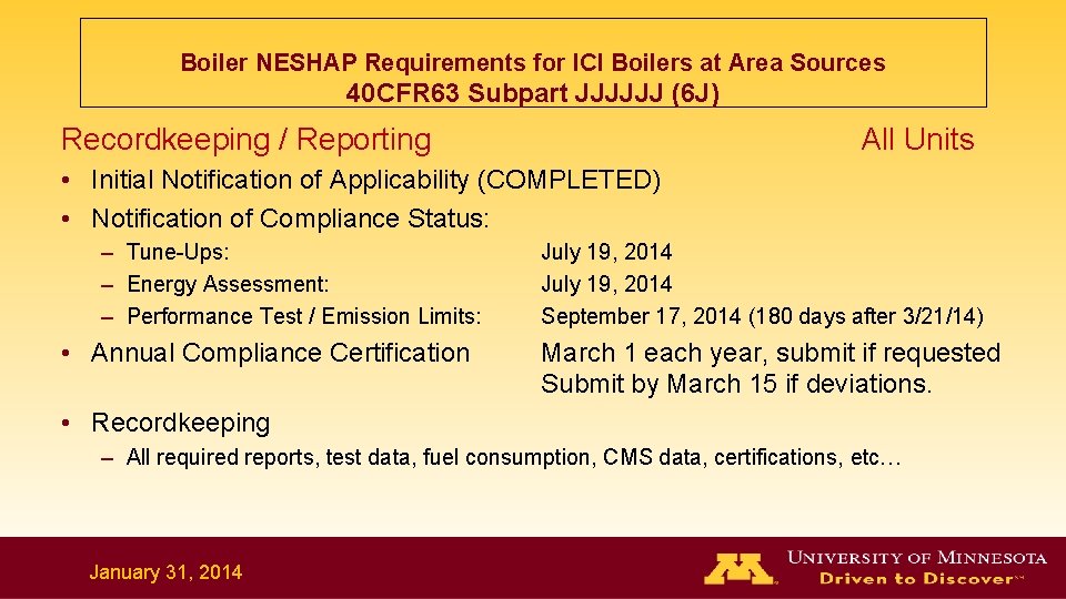 Boiler NESHAP Requirements for ICI Boilers at Area Sources 40 CFR 63 Subpart JJJJJJ