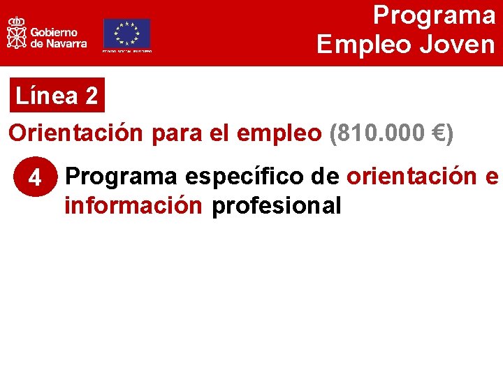 Programa Empleo Joven Línea 2 Orientación para el empleo (810. 000 €) 4 Programa