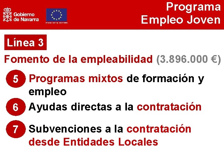 Programa Empleo Joven Línea 3 Fomento de la empleabilidad (3. 896. 000 €) 5