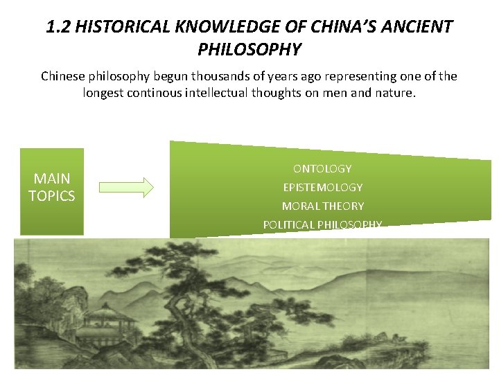 1. 2 HISTORICAL KNOWLEDGE OF CHINA’S ANCIENT PHILOSOPHY Chinese philosophy begun thousands of years