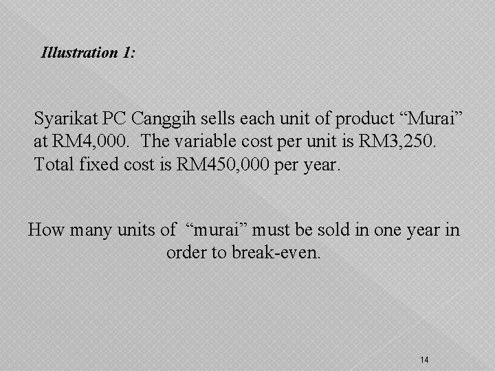 Illustration 1: Syarikat PC Canggih sells each unit of product “Murai” at RM 4,