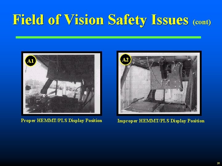 Field of Vision Safety Issues (cont) A 1 Proper HEMMT/PLS Display Position A 2