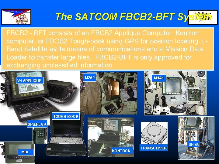 The SATCOM FBCB 2 -BFT System F O R C E XXI FBCB 2