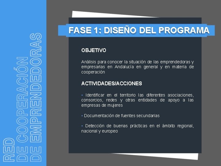 FASE 1: DISEÑO DEL PROGRAMA OBJETIVO Análisis para conocer la situación de las emprendedoras