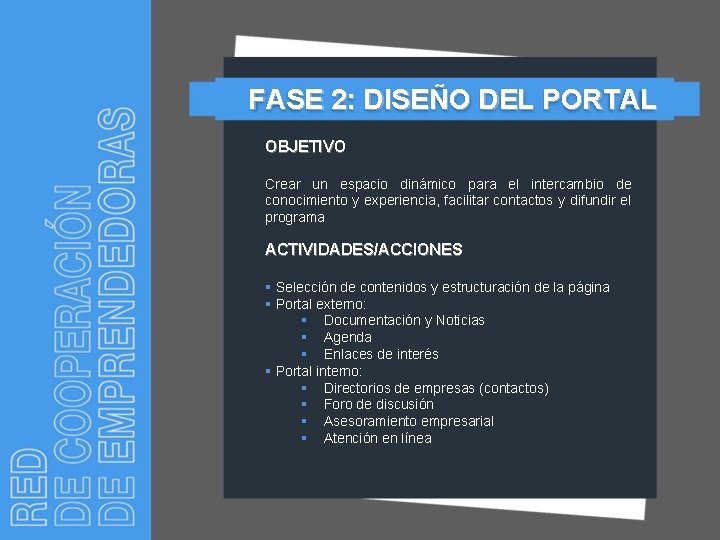 FASE 2: DISEÑO DEL PORTAL OBJETIVO Crear un espacio dinámico para el intercambio de