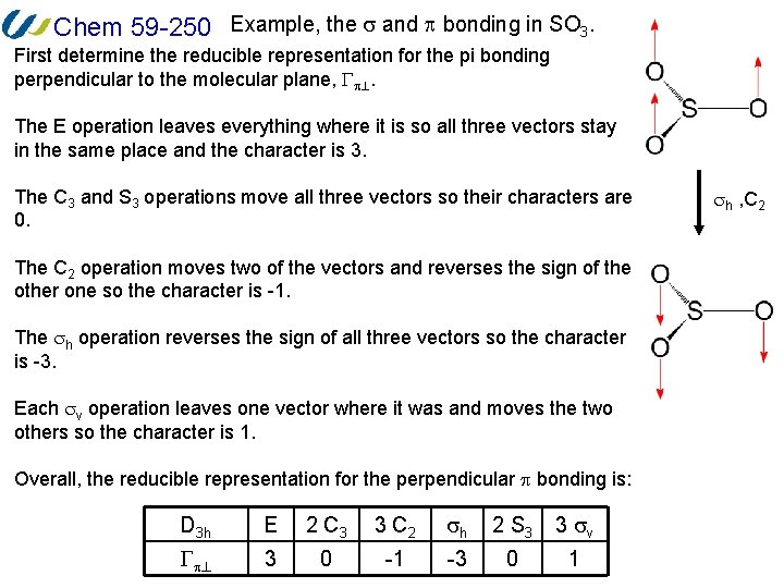 Chem 59 -250 Example, the and bonding in SO 3. First determine the reducible
