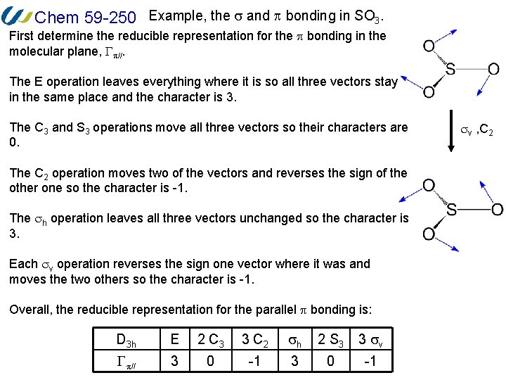 Chem 59 -250 Example, the and bonding in SO 3. First determine the reducible