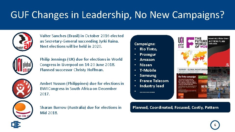 Slide Title (Calibri body, 44, No White) GUF Changes in Leadership, New Campaigns? Valter