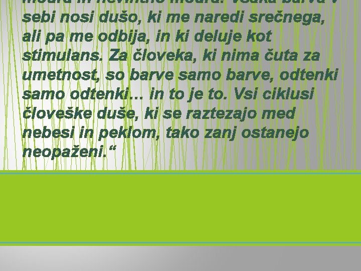 modra in nevihtno modra. Vsaka barva v sebi nosi dušo, ki me naredi srečnega,