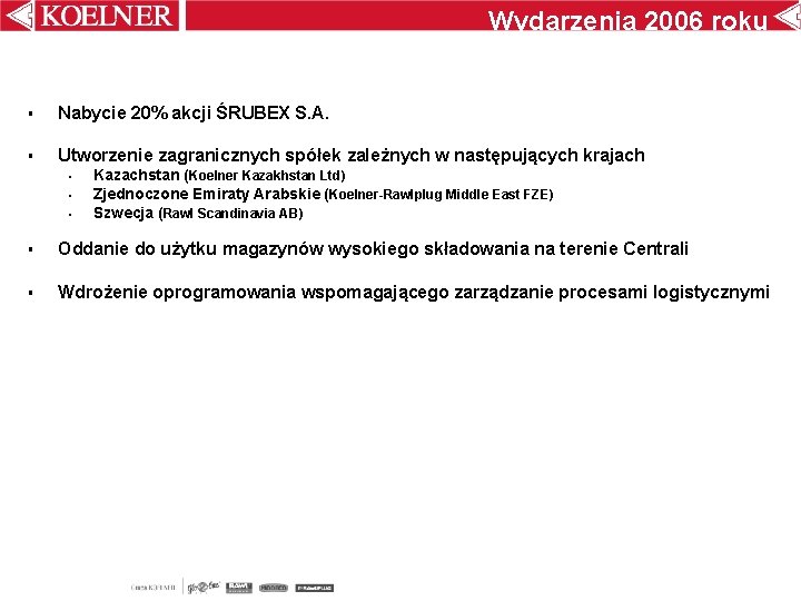 Wydarzenia 2006 roku § Nabycie 20% akcji ŚRUBEX S. A. § Utworzenie zagranicznych spółek