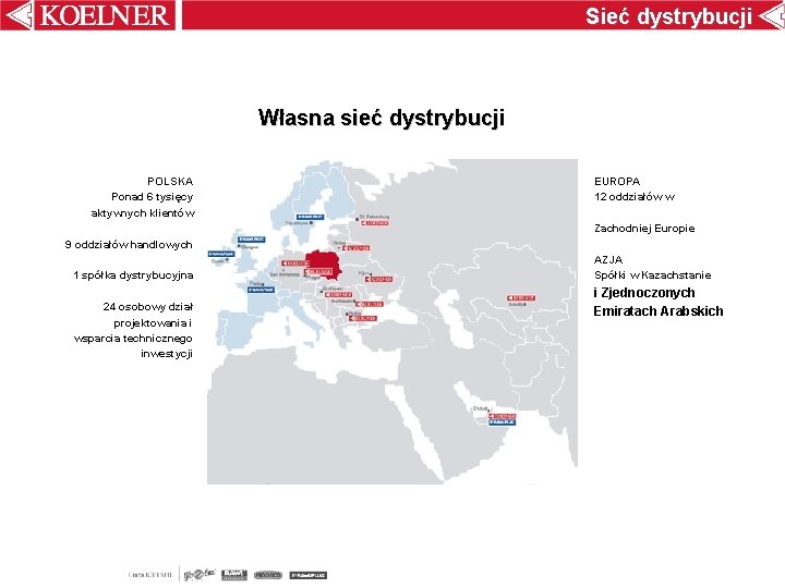 Sieć dystrybucji Własna sieć dystrybucji POLSKA Ponad 6 tysięcy aktywnych klientów EUROPA 12 oddziałów