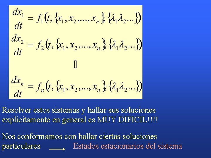 Resolver estos sistemas y hallar sus soluciones explícitamente en general es MUY DIFICIL!!!! Nos
