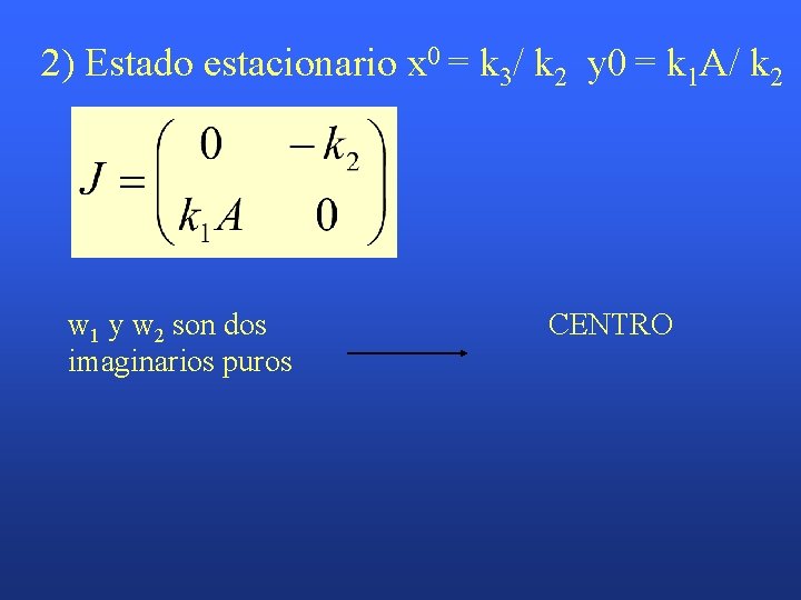 2) Estado estacionario x 0 = k 3/ k 2 y 0 = k