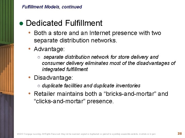 Fulfillment Models, continued ● Dedicated Fulfillment • Both a store and an Internet presence