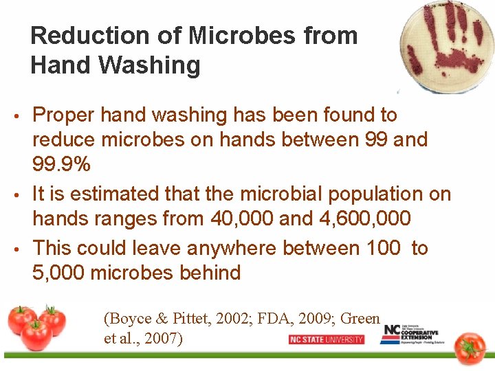 Reduction of Microbes from Hand Washing • • • Proper hand washing has been