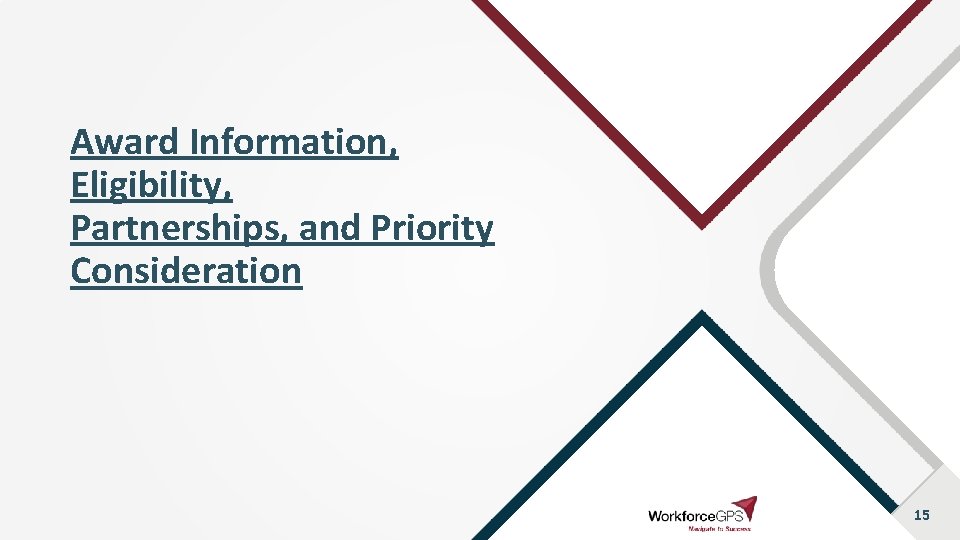 Award Information, Eligibility, Partnerships, and Priority Consideration 15 