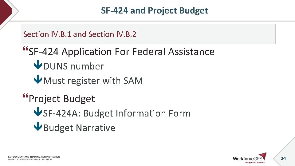 SF-424 and Project Budget Section IV. B. 1 and Section IV. B. 2 SF-424