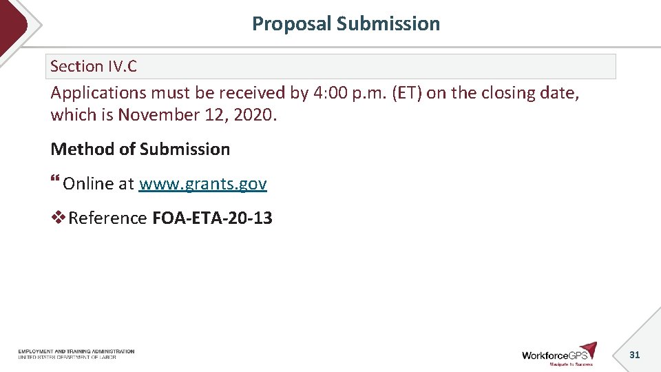 Proposal Submission Section IV. C Applications must be received by 4: 00 p. m.
