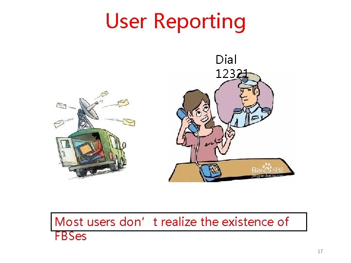 User Reporting Dial 12321 Most users don’t realize the existence of FBSes 17 