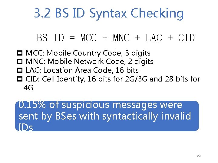 3. 2 BS ID Syntax Checking BS ID = MCC + MNC + LAC