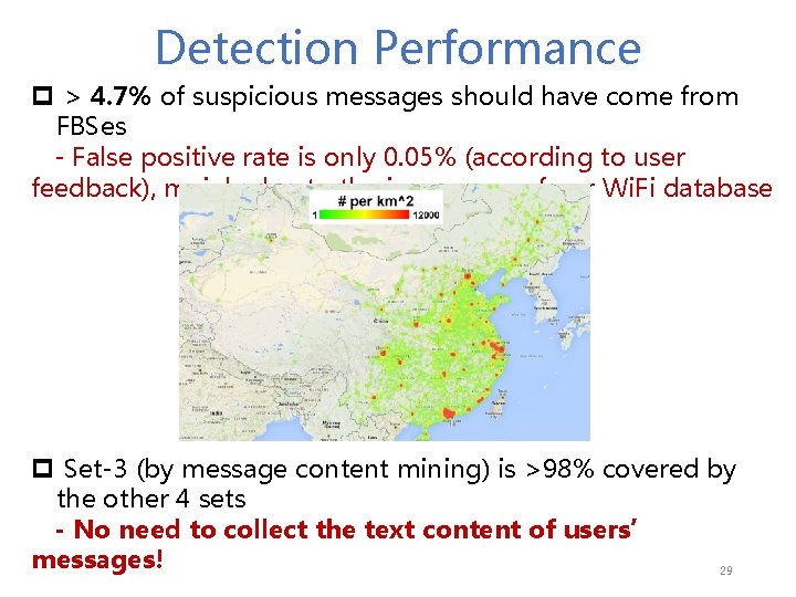 Detection Performance p > 4. 7% of suspicious messages should have come from FBSes